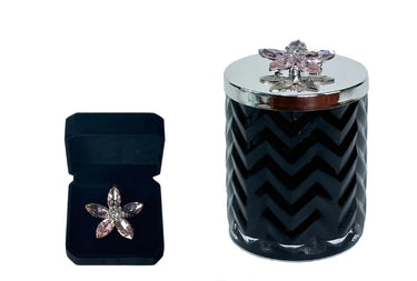 COTE NOIRE - HERRINGBONE CANDLE WITH SCARF - BLACK & SILVER - FLOWER LID - HCS02